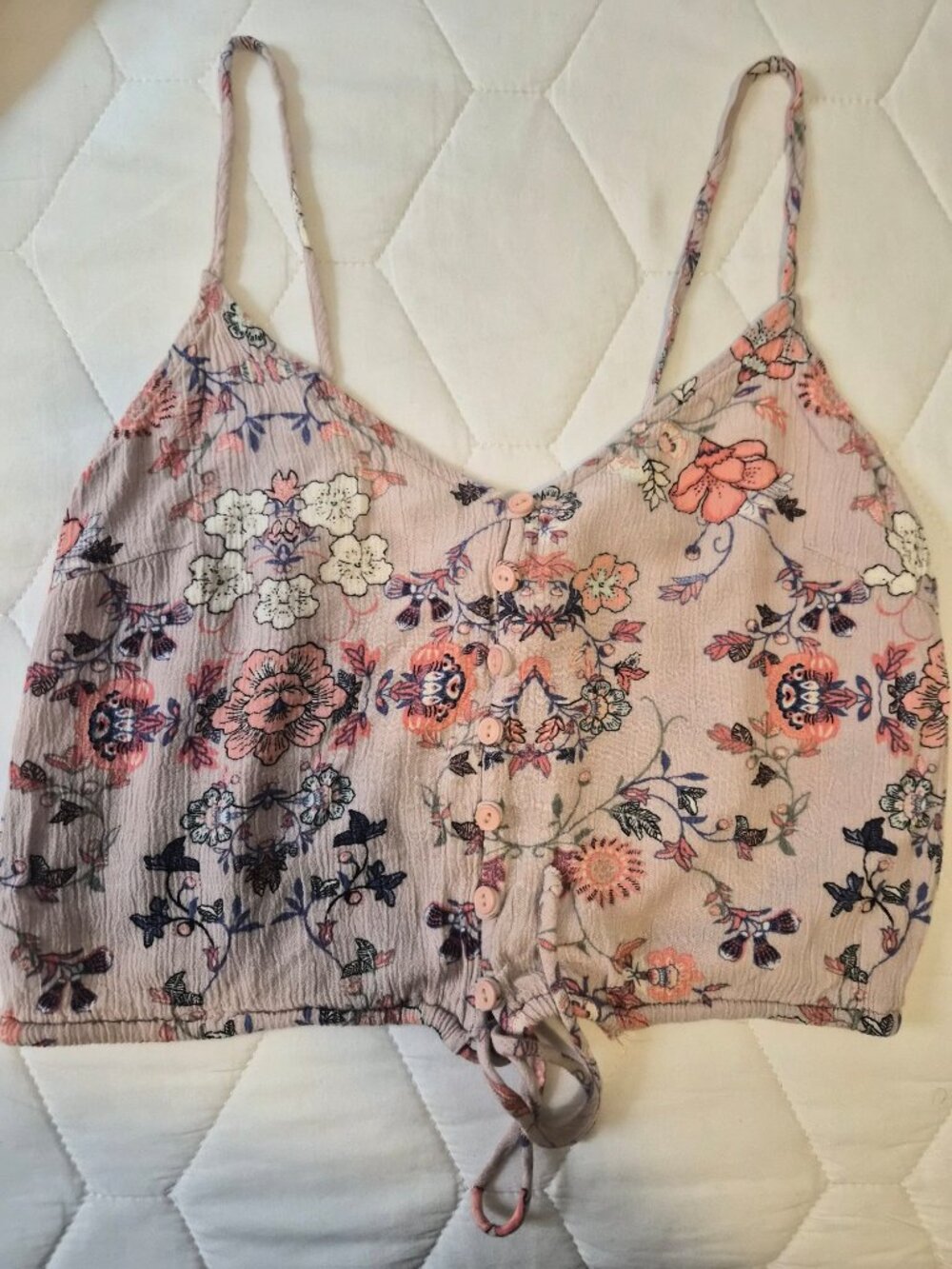 Floral Button-Down Cropped Camisole Top